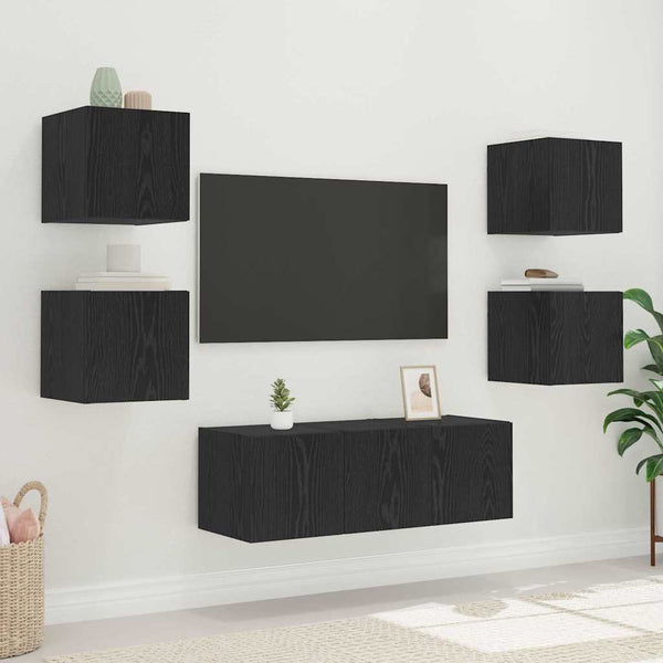 vidaXL Meuble TV mural avec LED noir aspect chêne 30,5 x 35 x 30 cm