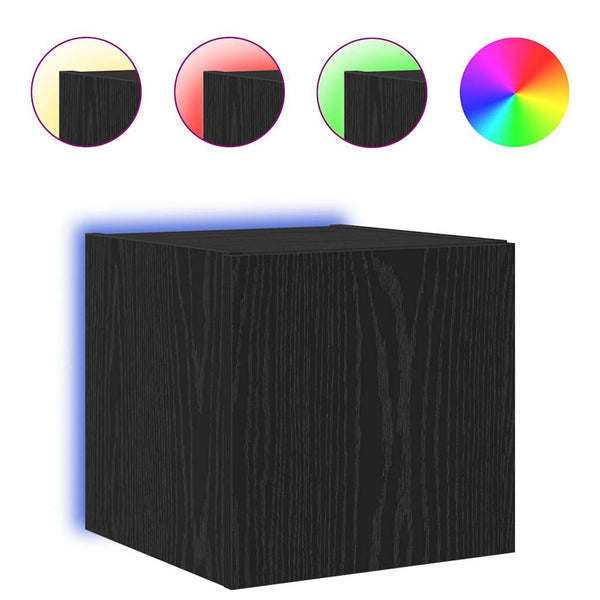 vidaXL Meuble TV mural avec LED noir aspect chêne 30,5 x 35 x 30 cm
