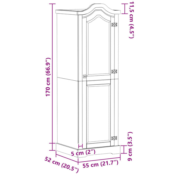 Weißer Kleiderschrank Kiefer Massivholz 55x52x170 cm