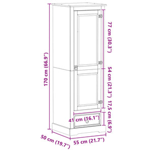 Weißer Kleiderschrank Kiefer Massivholz 55x50x170cm