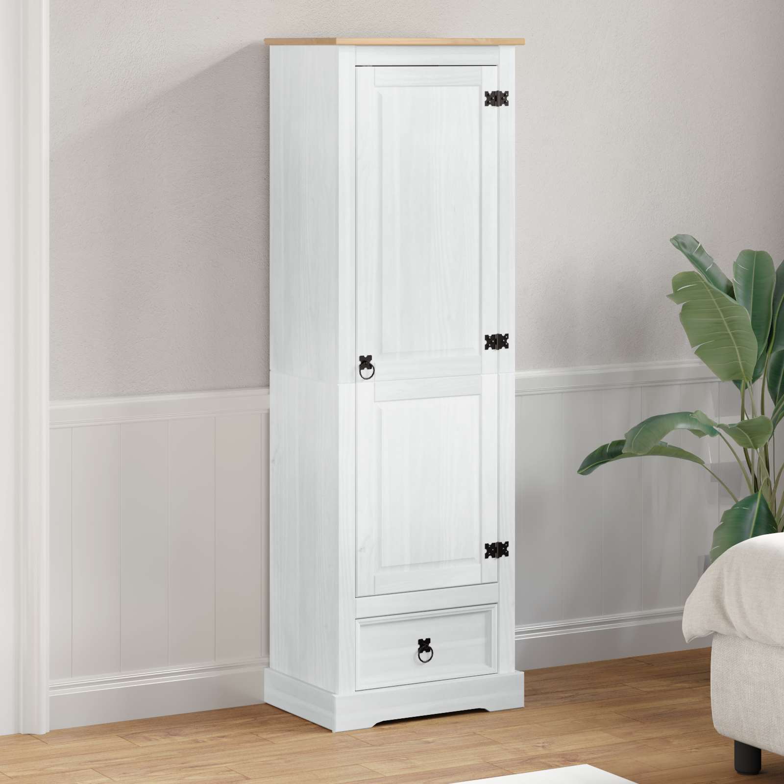 Weißer Kleiderschrank Kiefer Massivholz 55x38x170cm