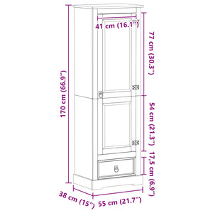 Weißer Kleiderschrank Kiefer Massivholz 55x38x170cm