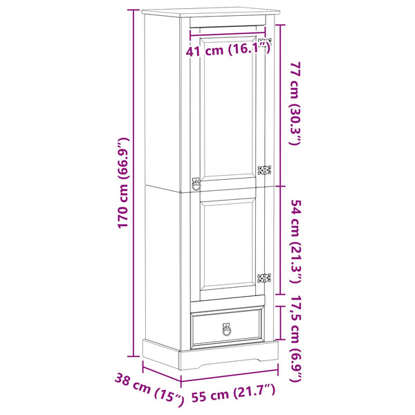 Weißer Kleiderschrank Kiefer Massivholz 55x38x170cm