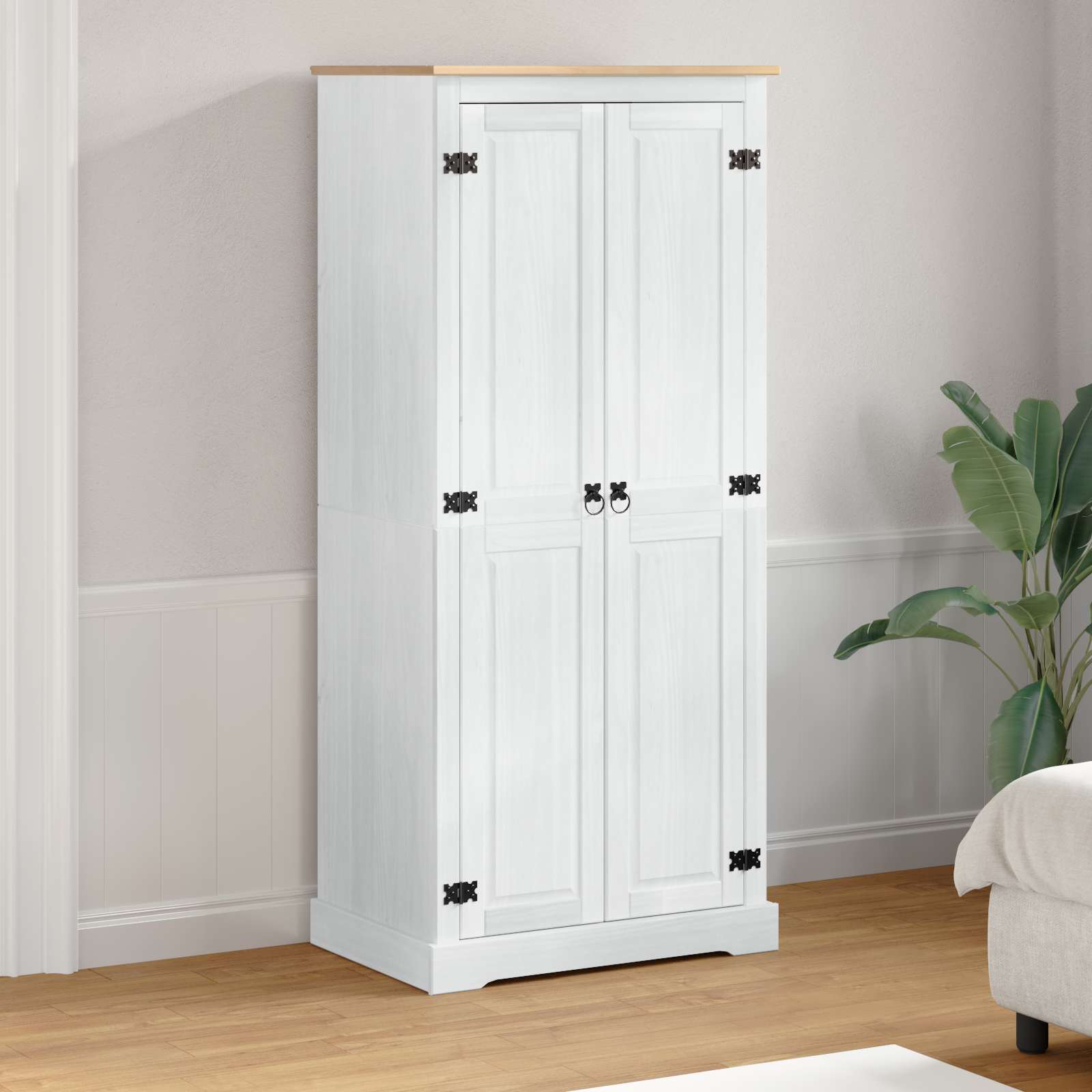 Kleiderschrank Weiß Kiefer Massivholz 76x50x170cm