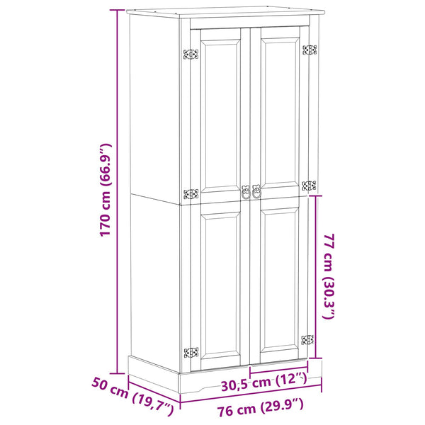 Kleiderschrank Weiß Kiefer Massivholz 76x50x170cm