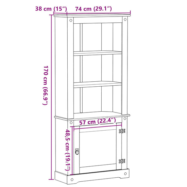Highboard Weiß Kiefer Massivholz 74x38x170cm