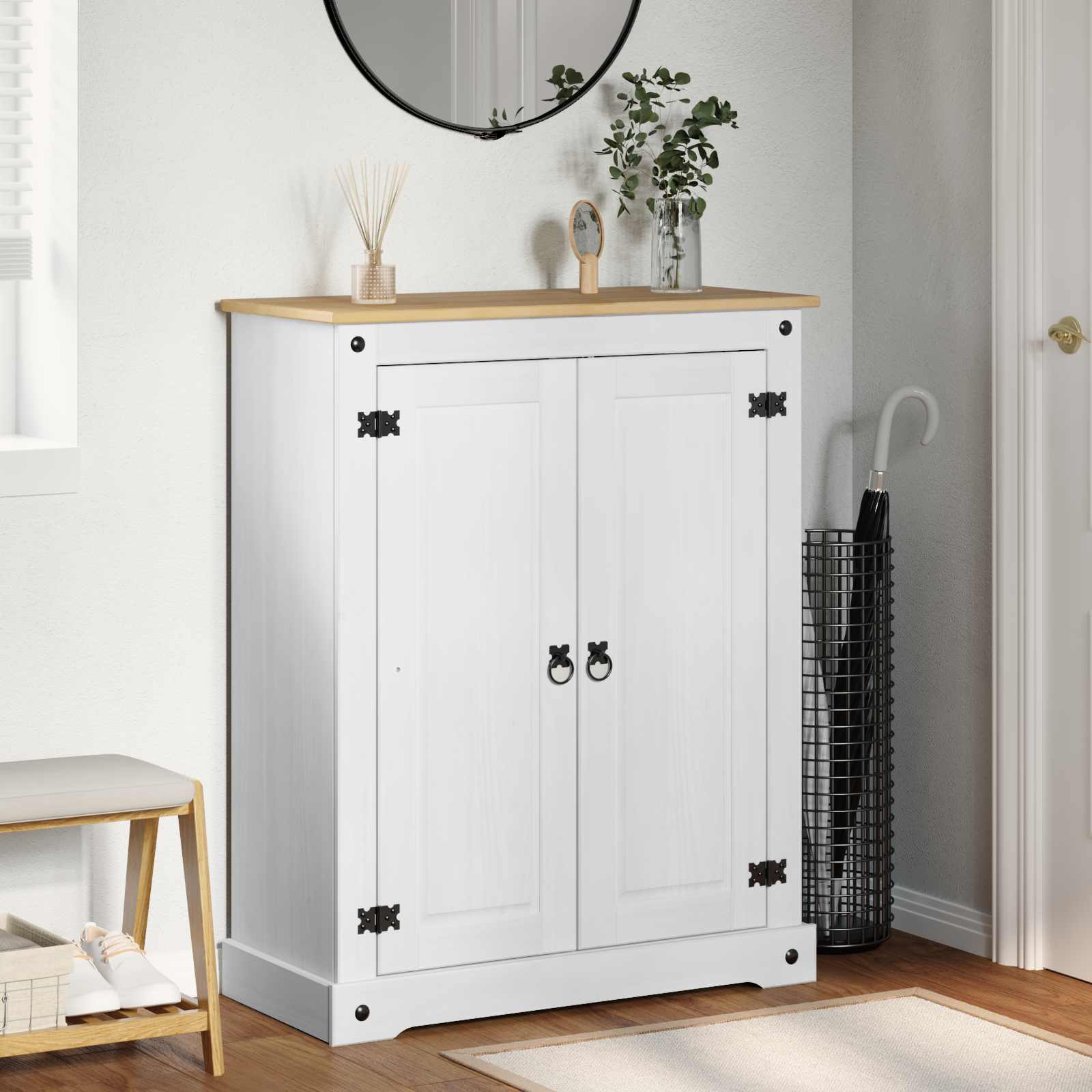 vidaXL Armoire à chaussures Blanc 86 x 38,5 x 108 cm Pin massif