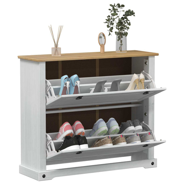 Weißer Schuhschrank Corona Kiefer Massivholz