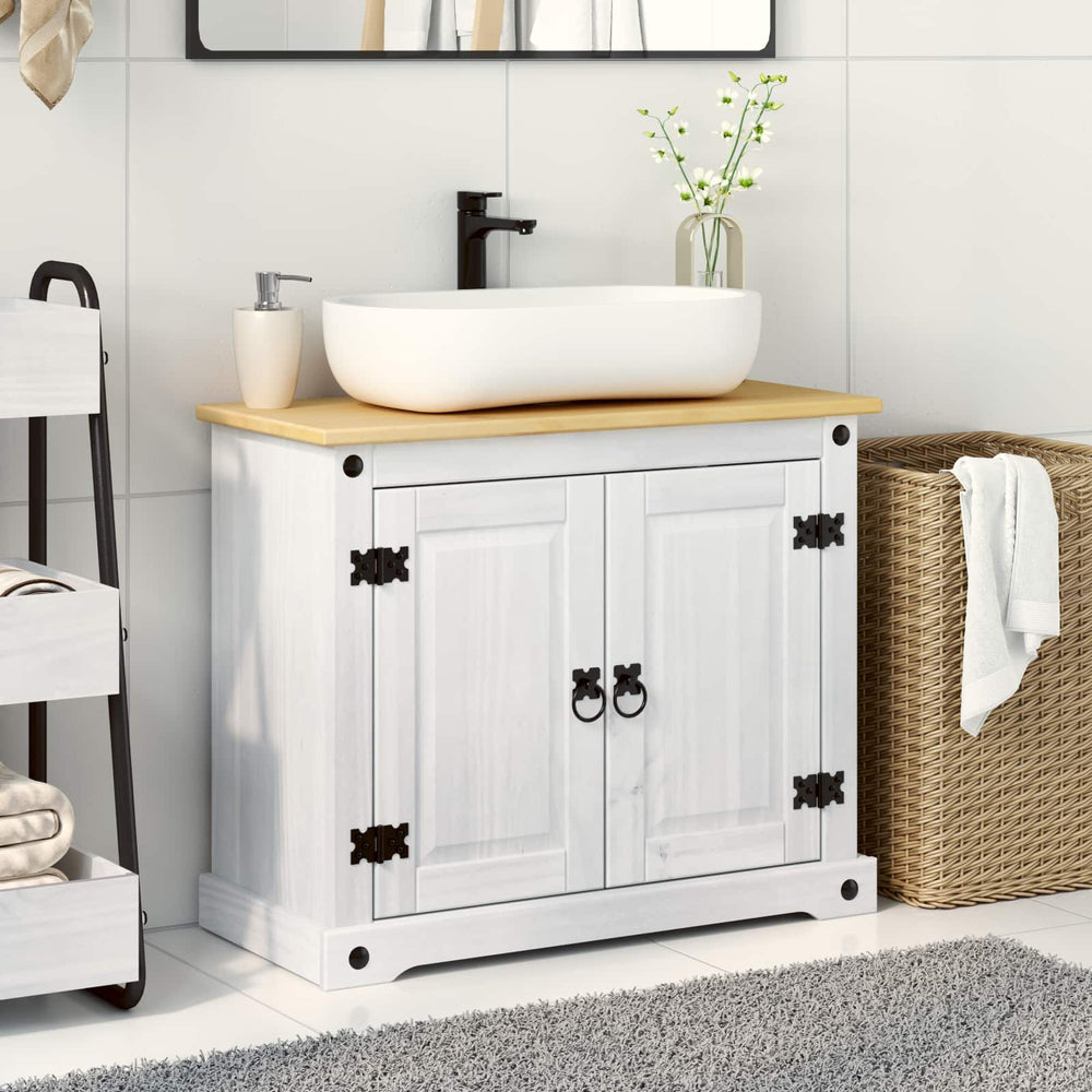 vidaXL Meuble sous-lavabo avec étagère et porte Blanc 73 x 33 x 60 cm