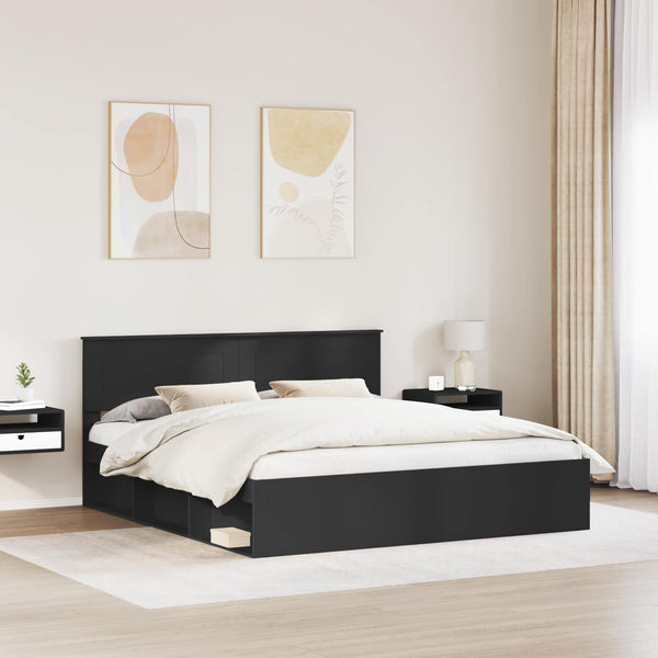 Bettrahmen Schwarz 200x200 cm mit Kopfteil