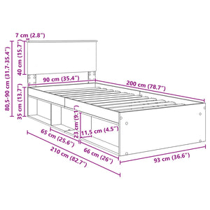 Bettrahmen 90x200 cm Eichenoptik Braun