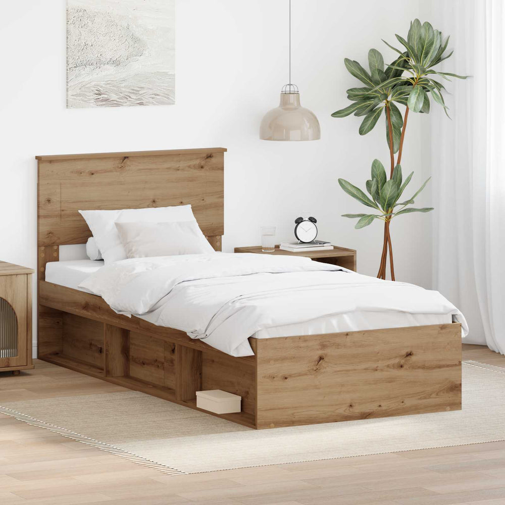 vidaXL Bed Frame Crafted Oak 90 x 200 cm Engineered Wood