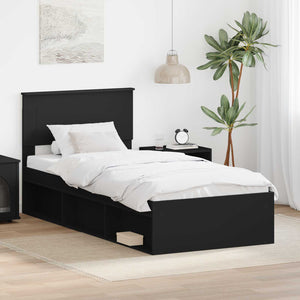 Schwarzes Bettgestell mit Kopfteil 75x190 cm