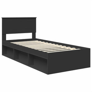 Schwarzes Bettgestell mit Kopfteil 75x190 cm