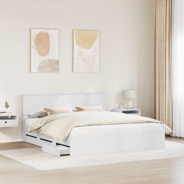 Bettrahmen 200x200 cm mit Schubladen, Weiß