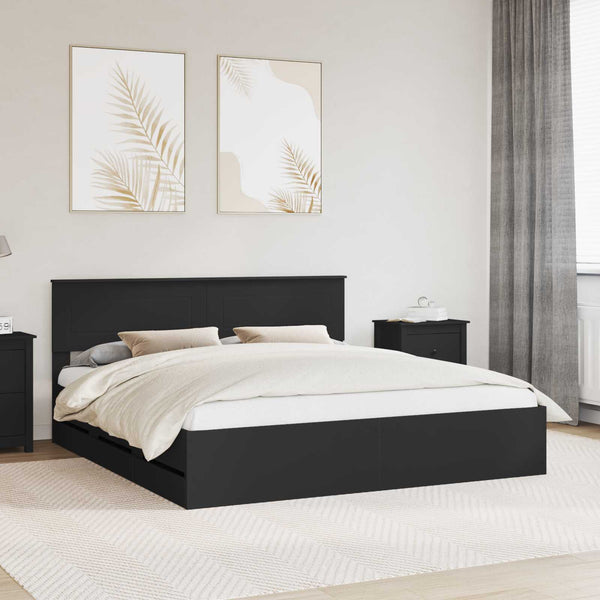 Bettrahmen Schwarz 200x200 cm mit Schubladen