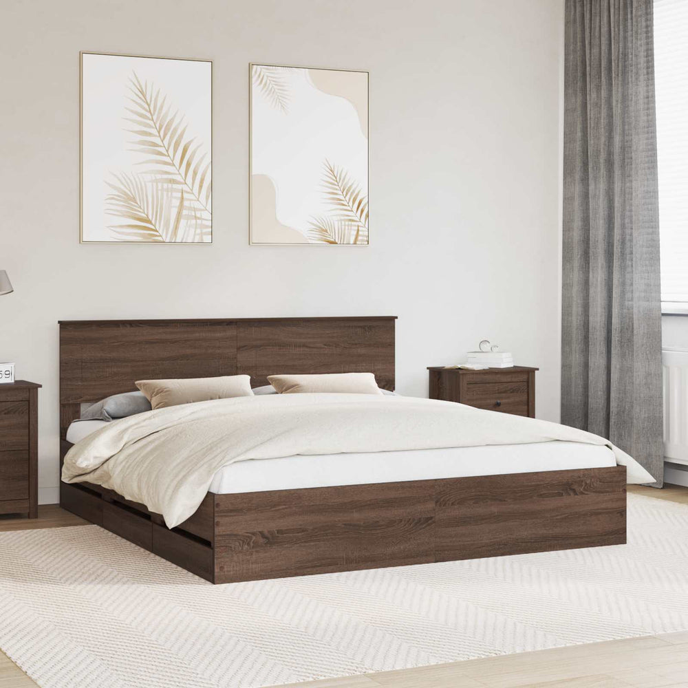 Bettrahmen 200x200 Braun Eiche Holzwerkstoff
