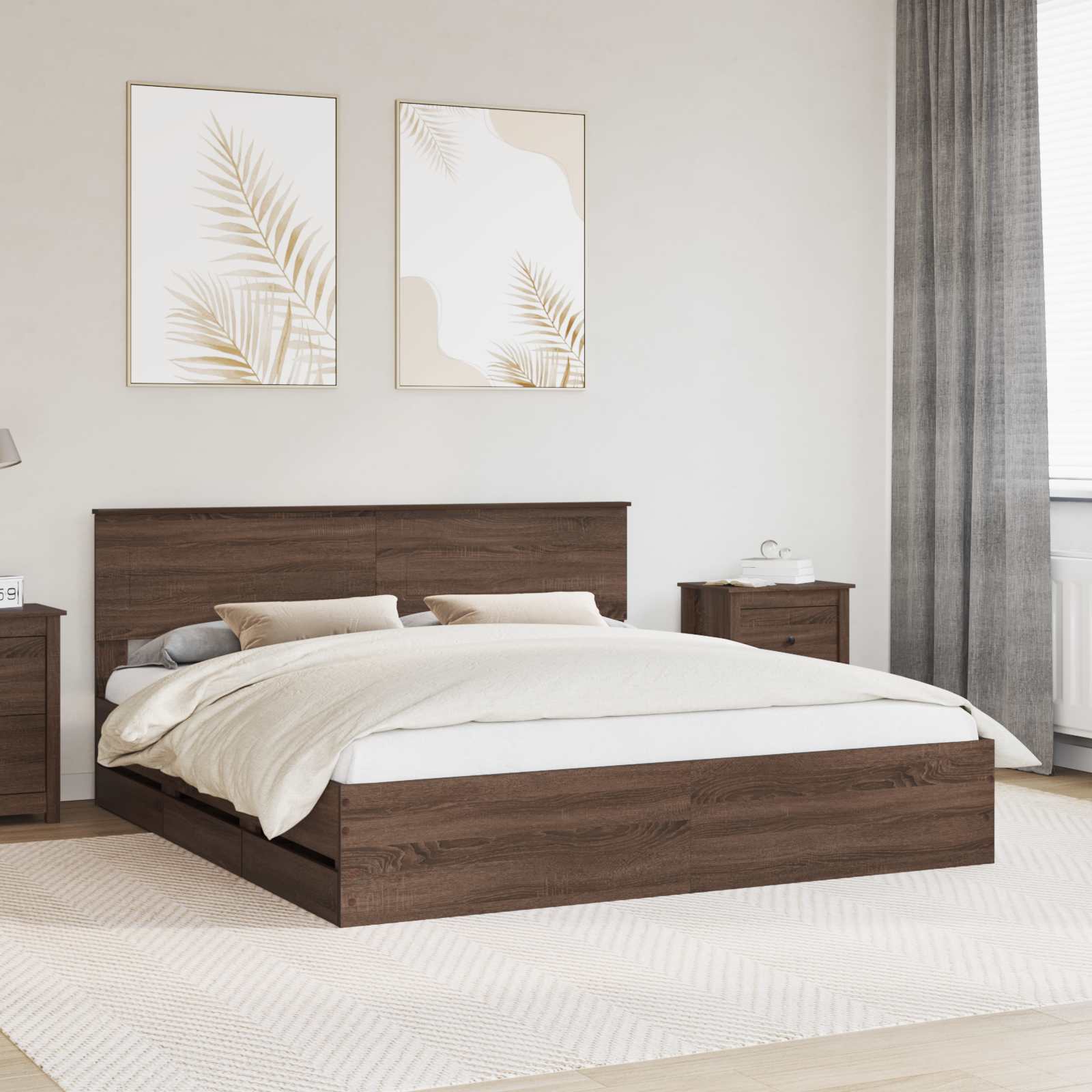 Bettrahmen 200x200 Braun Eiche Holzwerkstoff