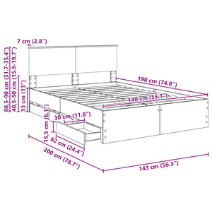 Bettrahmen Weiß 140x190 cm mit Schubladen