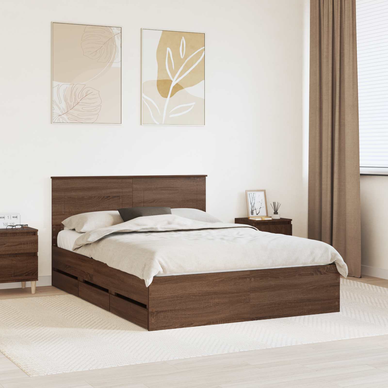 Bettrahmen 140x190 Braun Eiche Holzwerkstoff