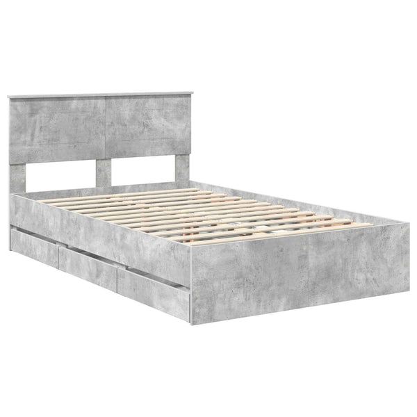 vidaXL Cadre de lit avec tête de lit Gris béton 135 x 190 cm Bois d'ingénierie