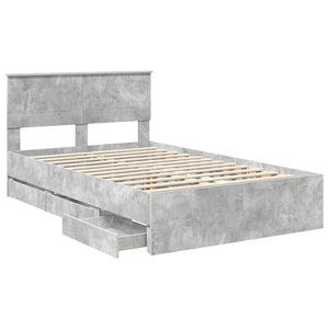 vidaXL Cadre de lit avec tête de lit Gris béton 135 x 190 cm Bois d'ingénierie