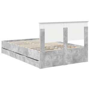 vidaXL Cadre de lit avec tête de lit Gris béton 135 x 190 cm Bois d'ingénierie