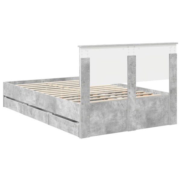 vidaXL Cadre de lit avec tête de lit Gris béton 135 x 190 cm Bois d'ingénierie