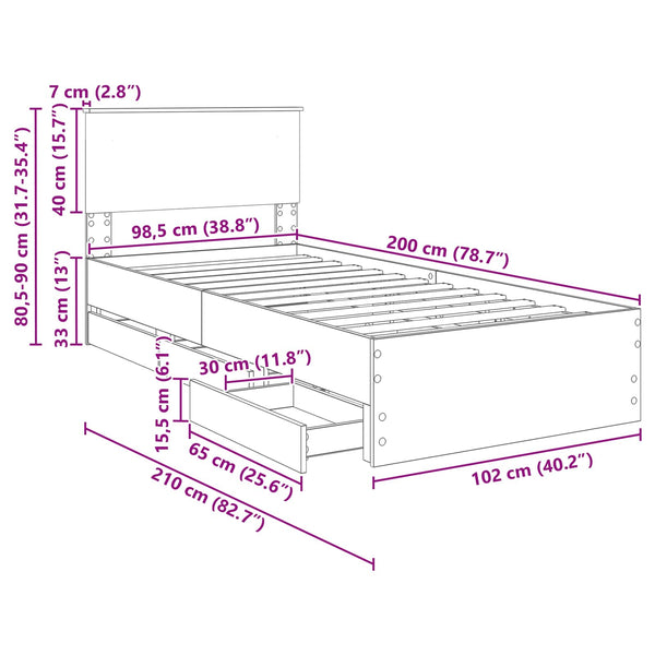 Bettrahmen 100x200 cm Graues Sonoma Holz