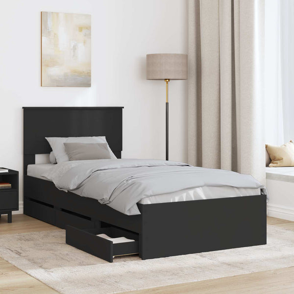 Bettrahmen Schwarz 90x190 cm mit Schubladen
