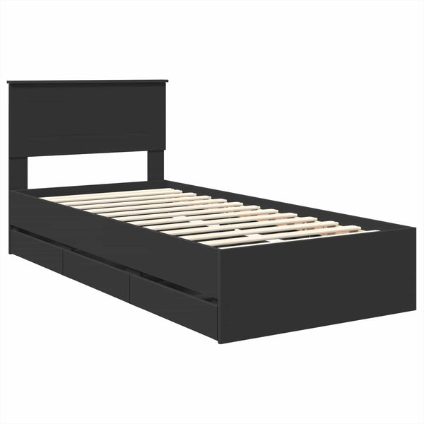 Bettrahmen Schwarz 90x190 cm mit Schubladen
