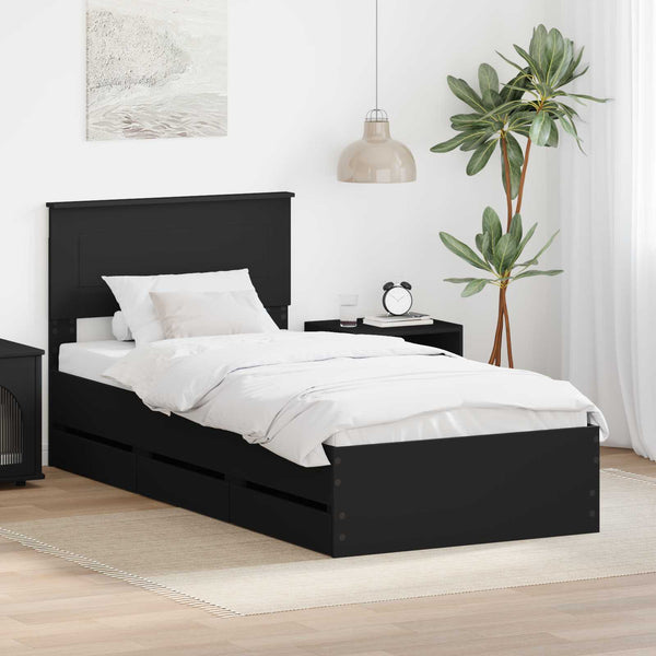 Bettrahmen Schwarz 90x200 cm mit Schubladen