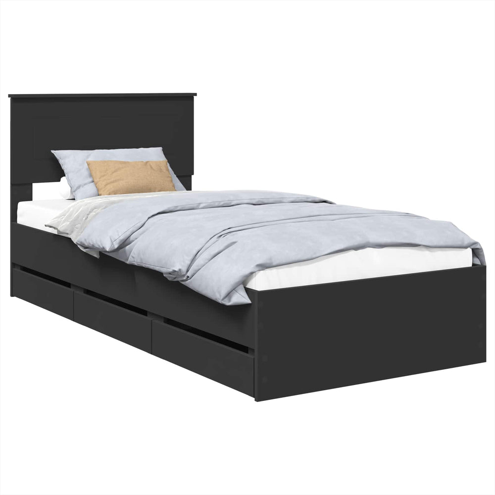Bettrahmen Schwarz 90x200 cm mit Schubladen