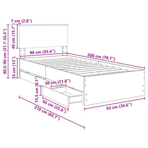 Bettrahmen Schwarz 90x200 cm mit Schubladen
