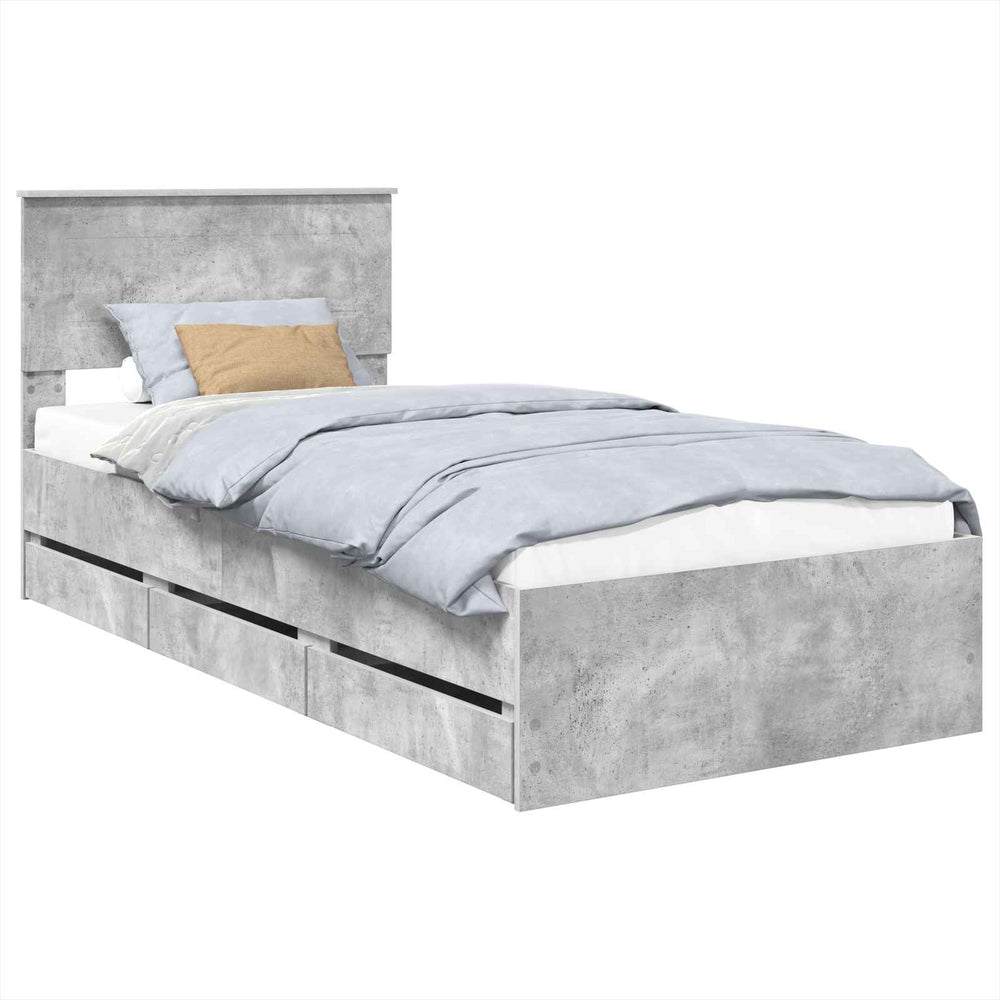 Bettrahmen mit Kopfteil 90x200 Beton Grau
