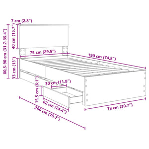 Bettrahmen 75x190 cm Graues Sonoma Holz