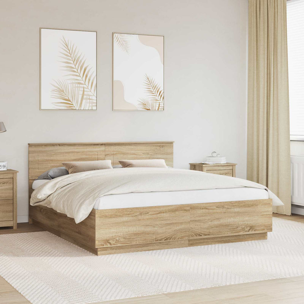 Bettrahmen Sonoma-Eiche 200x200 cm mit Kopfteil