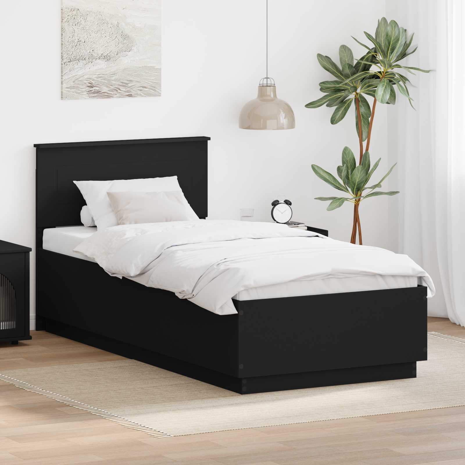 Bettrahmen Schwarz mit Kopfteil 70x190 cm