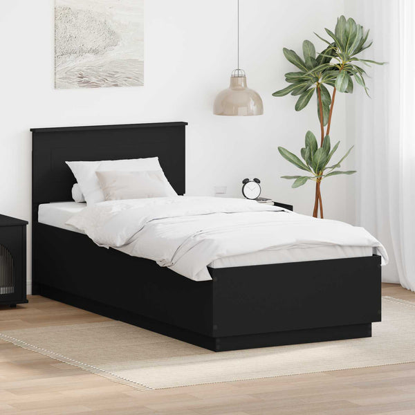 Bettrahmen Schwarz mit Kopfteil 70x190 cm