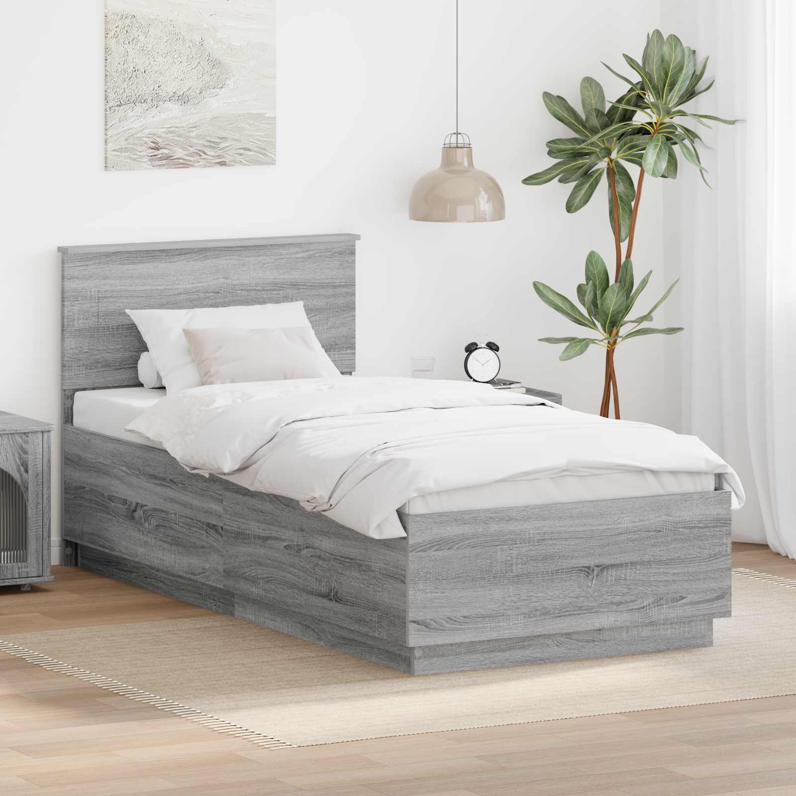 Bettrahmen mit Kopfteil 70x190 cm Grau