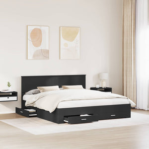 Schwarzes Bettgestell mit Kopfteil 180x200 cm