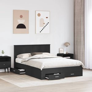 Schwarzes Bettgestell mit Kopfteil 140x190 cm