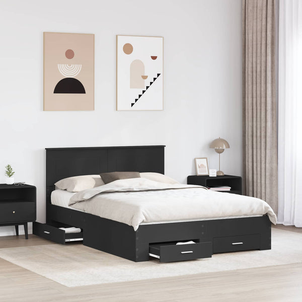Schwarzes Bettgestell mit Kopfteil 140x190 cm