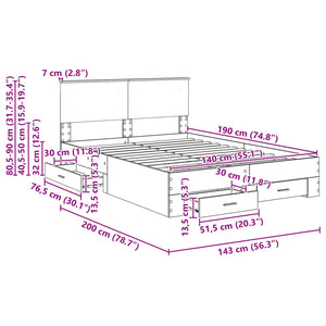 Bettrahmen Sonoma Grau 140x190 cm