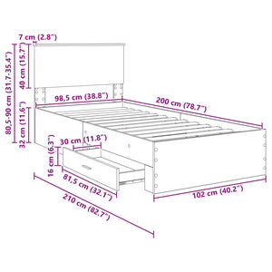Bettrahmen 100x200 cm Schwarz/Silber