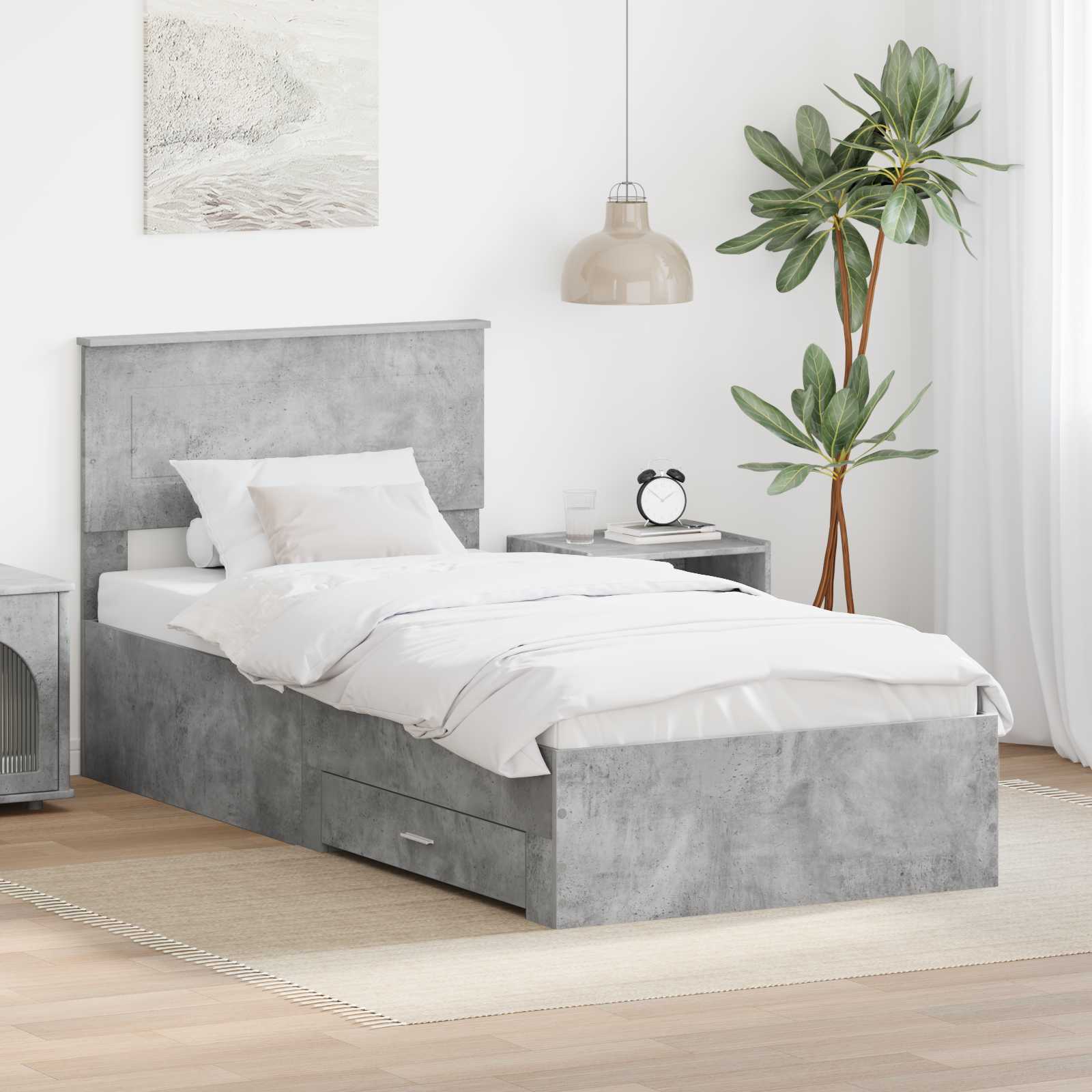 Bettrahmen Grau/Silber 75x190cm mit Stauraum