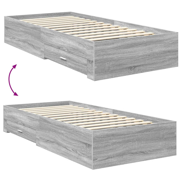 Bettrahmen 75x190 cm Grau Sonoma/Silber