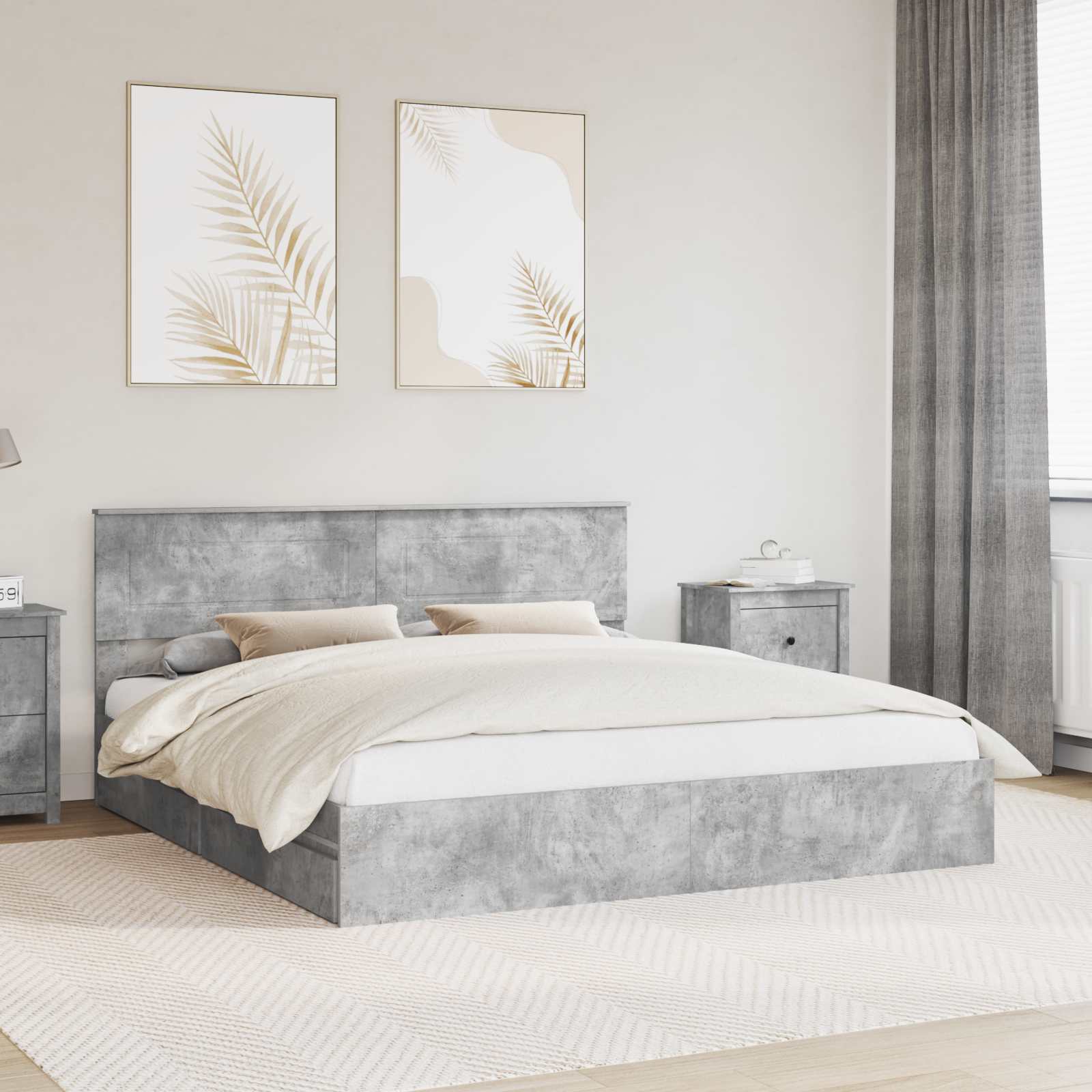 vidaXL Lit de rangement gris béton 200 x 200 cm Aggloméré