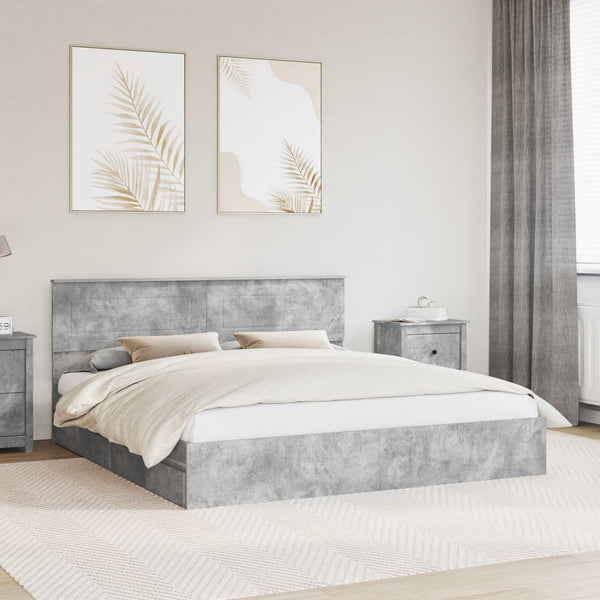 vidaXL Lit de rangement gris béton 200 x 200 cm Aggloméré