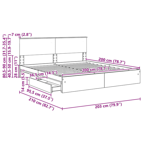 Aufbewahrungsbett Eiche 200x200 cm